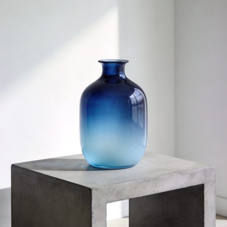 Gradient Blue Blown Glass Curved Decorative Vase