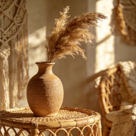 Bohemian Woven Texture Round Ceramic Decorative Vase
